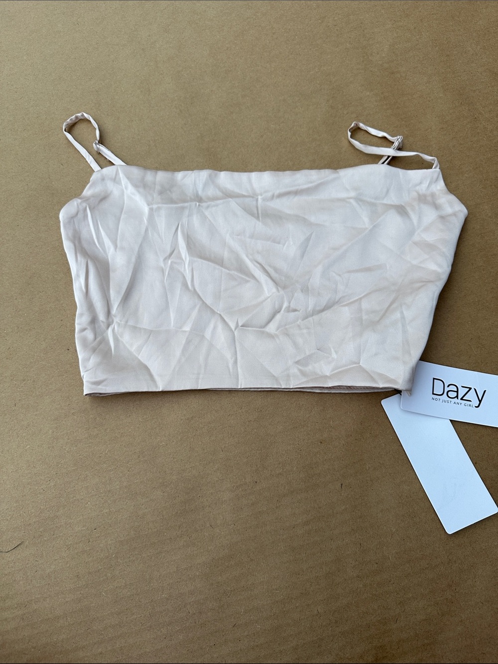 Dazy Women's Beige Spaghetti Strap Camisole Crop Top